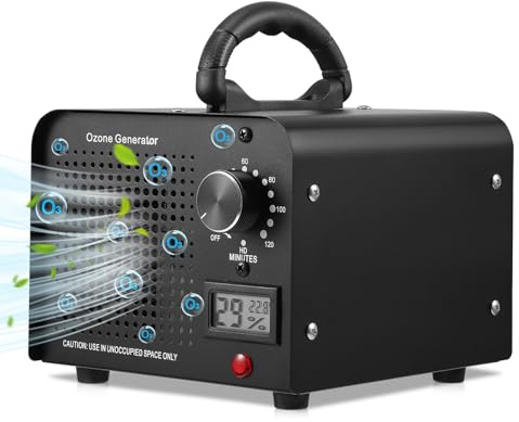 Ozone Generator, 60000 mg/h High Capacity Ozone Machine Generator for Large Spaces up to 320㎡, Portable Deodorizer Ozone Odor Eliminator Temperature & Humidity Display for Home Car Pets Smoke (1)