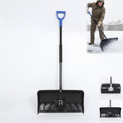 Große Schneeschaufel–Schneeschaufel Schneeschieber Holzstiel Schwarz 56cm x30cm Extra breiter Schneeschieber Schneeräumer aus Kunststoff Ergonomische Schneeschaufeln, geeignet für Einfahrten und Gehw