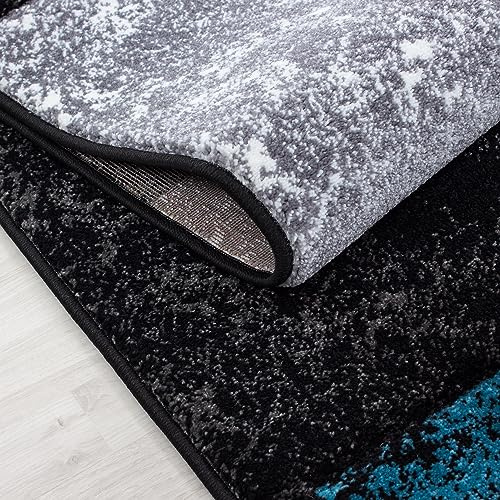 KADIMA DESIGN Teppich Kurzflor Kariert Modern Pflegeleicht Waschbar Strapazierfähig Langlebig Läufer Türkis 80x300 cm Wohnzimmer Esszimmer Fußbodenheizung geeignet | Monza