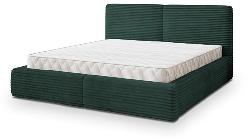 Masseno Polsterbett FELURO T 120x200 cm, Doppelbett, Bettkasten, Stauraum, Lattenrost Und Kopfteil - Grün, TILIA 39