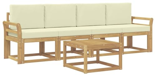 vidaXL Outdoor-Sofagarnitur mit Kissen 5 pcs Weiß und Creme, Garten, modernes Outdoor-Sofa, gemütliche Lounge-Sitzgruppe für Terrasse