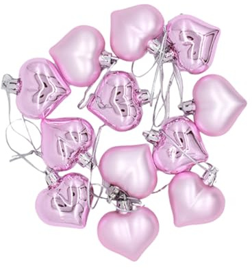 LIFKICH 24 Pezzi Decorazioni Natalizie a Forma di Cuore Rosa Cipria in Plastica Corda, Pendenti Decorativi per Albero di Natale e Fermatenda