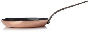 BAUMALU - Poêle - Cuivre Étamé - Tous Feux sauf Induction - Cuisson Rapide - Manche Fixe en Fonte - Design Traditionnel Français Made in Alsace - Ø32cm - Cuivre, Argent et Noir