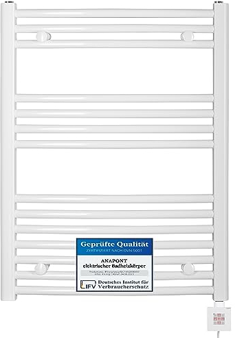 anapont elektrischer Badheizkörper - gebogen - weiß - Timer-Funktion - Handtuchheizkörper - Badheizung - Elektrobadheizkörper - Made in Germany