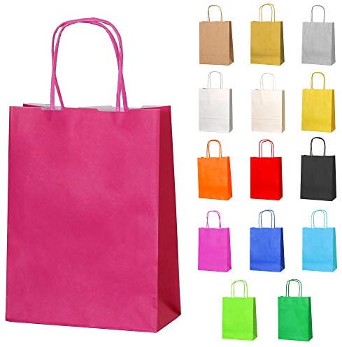 Thepaperbagstore 50 Fuchsia Sacs-cadeaux en papier avec poignées - 18 x 22 x 8 cm - Sacs-cadeaux colorés pour fêtes d'enfants et d'adultes, anniversaires, mariages,baby showers, enterrements de vie de