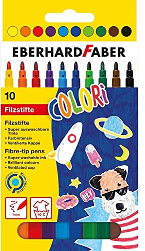 Eberhard Faber 551110 - Colori Filzstifte dünn, in 10 Farben, im Kartonetui, zum Malen, Illustrieren und Zeichnen