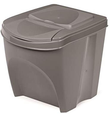 KrysGo 20 Litre Large Stackable Recycling Sorting Colour Coded Plastic Bins with Hinged Lids (Grey)