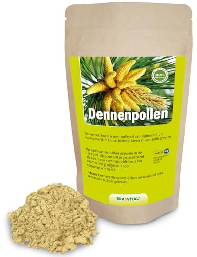 Pinien Pollen 100g Wildsammlung zellwandgebrochen in einem praktischen, widerverschließbaren Standbeutel, aus recycelbarem Material, ohne Aluminium.