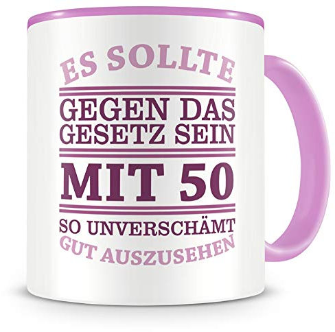 Samunshi® Tasse mit Spruch witzige Geschenke zum 50 Geburtstag Mann Frau Oma Opa Geburtstag Geschenkideen zum 50 Geburtstag Gut aussehen 50 Jahre 300ml rosa/rosa