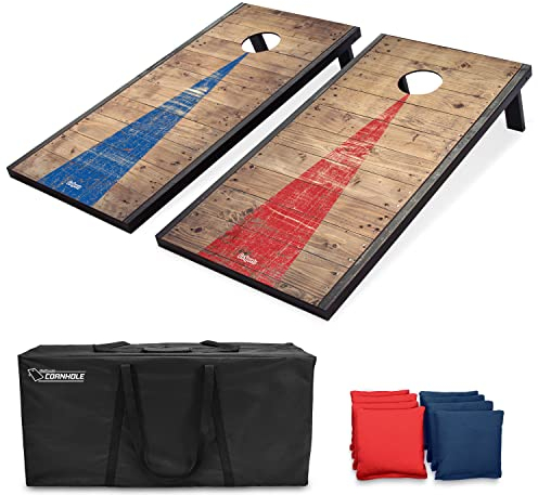 GoSports 4 x 2 ft Rustic Design Cornhole Game Set - Includes Two 4 x 2 ft Boards, 8 Bean Bags, and Carry Case