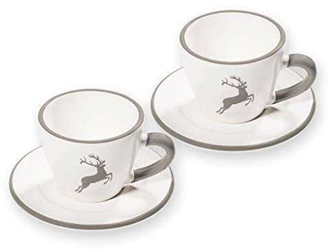 GMUNDNER KERAMIK Espresso für 2 Gourmet Kaffeeset Grauer Hirsch Geschirr, handgemacht in Österreich