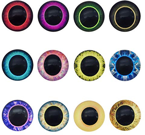 Julie Wang 100PCS (50 Pairs) Mixed Color Glass Eyes Owl Unicorn Animal Eye Pupil for Craft Making DIY Flatback Dome Glass 10mm