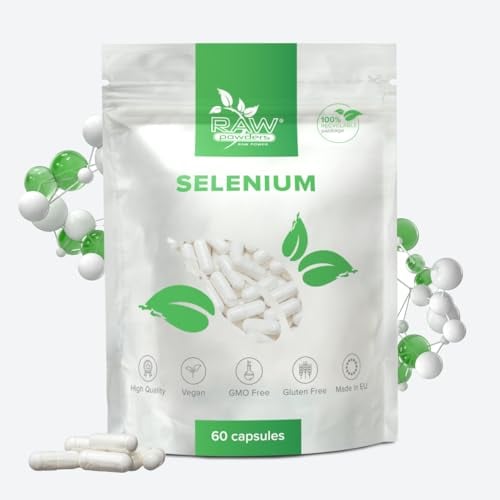 Selenium 200 mcg, 60 Vegan Capsules - Potent Antioxidant for Thyroid, Immune, Hair & Nail Health - High-Strength Selenium Supplement Support by Raw Powders