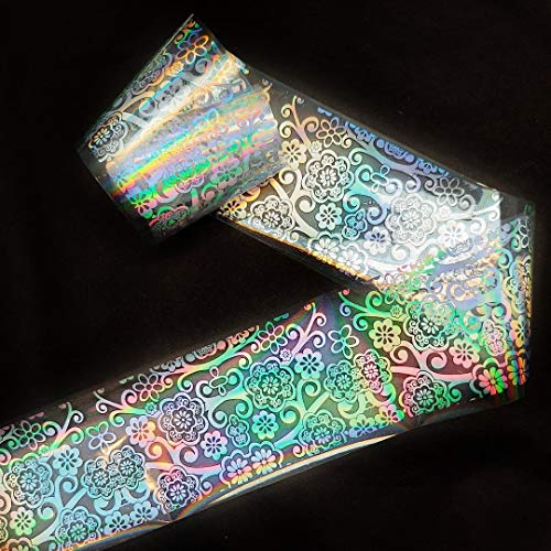 Nailart/Nagelfolie/Transferfolie - silber holo - transparent - Retro Blumen - 1400-409