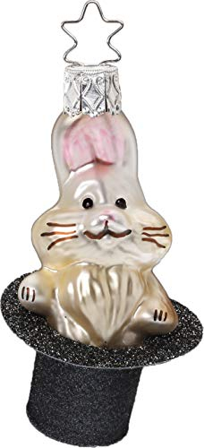 Christbaumschmuck Glas Kaninchen 7,5cm Weihnachtskugeln Hase im Zauberhut Weihnachtsbaumkugeln / Tiere Inge-Glas® mit Sternkrönchen Zauberhase