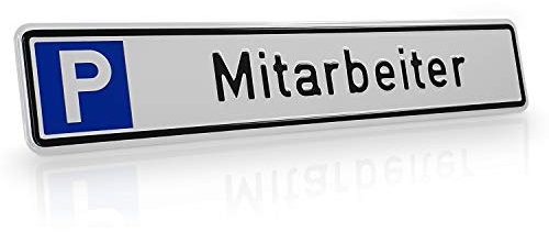 Betriebsausstattung24 Geprägtes Mitarbeiter Parkplatzschild - Aluminium 43,0 x 8,0 cm - Nummernschildform - für Parkplatz & Stellplatz