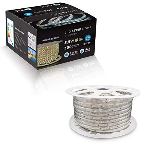 50m LED Streifen Set Licht 50M/Rolle 8,5W mit Netzteil Lichterkette Strip Light 3000K Warmweiß IP66 Lichtband 300 Lumen