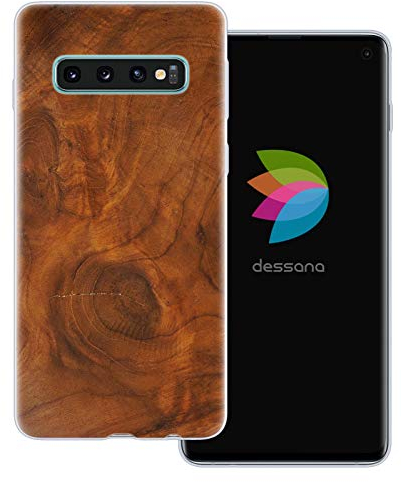 dessana Holz Maserung transparente Schutzhülle Handy Case Cover Tasche passend für Samsung Galaxy S10 Nussbaum Holz