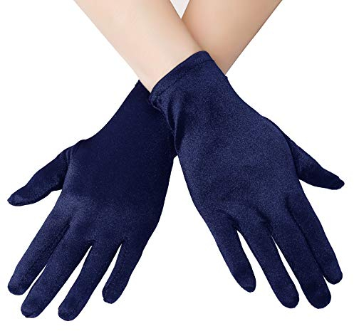 EORUBE 1920s Handschuhe für Damen Handgelenklange Kurze Satin Handschuhe Party Kostüm (Marineblau)
