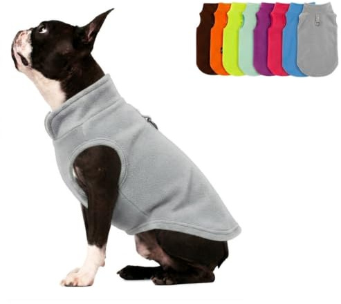 JACKO & CO Fleece-Weste mit Ring für die Leine – weich, leicht, atmungsaktiv für Welpen, kleine, mittelgroße Hunde, Kätzchen, Katzen, Chihuahua, warm für Herbst/Winter (Grau, Größe S, 1,8-2,7 kg)