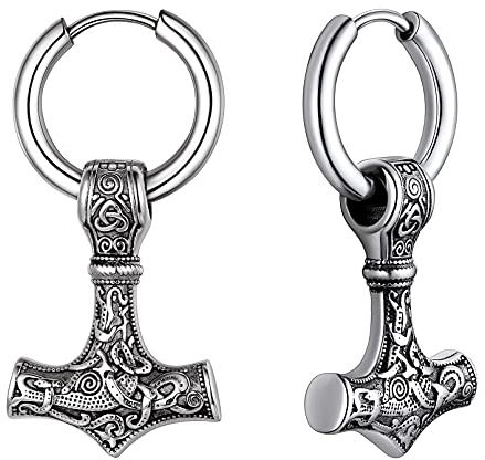 FaithHeart Viking Thors Hammer Ohrstecker für Herren Männer Punk Creolen Ohrringe Wikinger Amulett mit Geschenkebox für Weihnachten