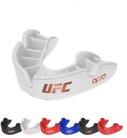 OPRO Bronze Level UFC Erwachsene und Jugendliche Sport Mundschutz mit Etui und Einpassvorrichtung, Zahnschutz für UFC, MMA, Boxen, Kampfsport, und andere Kontaktsportarten (Weiß, Erwachsene)