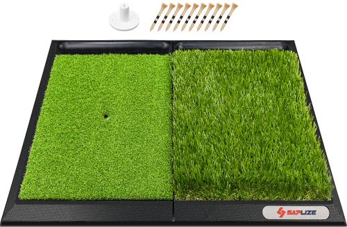 SAPLIZE 65 x 43cm Hitting Mat Mit Integriertem Ballkorb & Schwerer Gummibasis, Golf-Übungs-Rasenmatte (Tees & Gummi-Tee-Halter Enthalten), Tragbare Matte