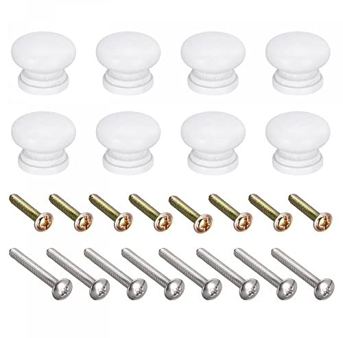 sourcing map Round Wood Knobs, 8pcs 24x20mm Pull Handles for Drawer with Screws White