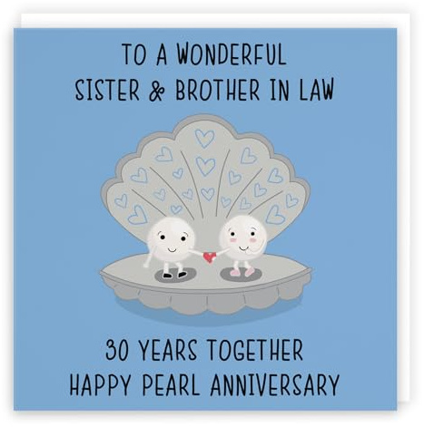 Hunts England - Large Sister And Brother In Law 30th Anniversary Card - To A Wonderful Sister & Brother In Law - 30 Years Together - Happy Pearl Anniversary - Iconic - Large - 210 x 210 mm - Cute Card