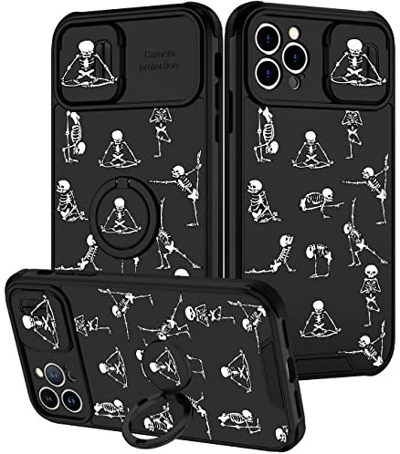 Goocrux (2-in-1 Schutzhülle für iPhone 12 Pro Max, lustiges Geister-Horror-Design mit Schiebe-Kamera-Abdeckung + Ring, coole schwarze Teen-Hüllen für iPhone 12 ProMax 6.7 Zoll