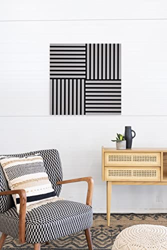 Leiste24 Lamellenverkleidung - Wandverkleidung - Akustikpaneel 400 x 400 mm - Akustikfilz Schwarz - Lamellendekor Sandgrau
