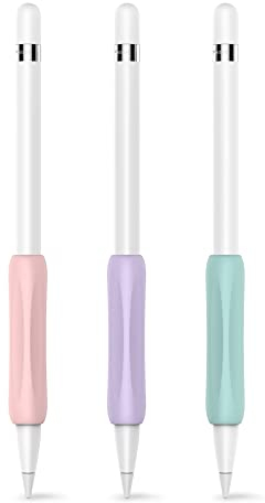 Delidigi 3 Stück Apple Pencil Griff Schutzhülle Silikon Halter Ergonomisches Ärmelzubehör Kompatibel mit Apple Pencil 1. und 2. Generation (Rosa, Lila, Edelsteingrün)