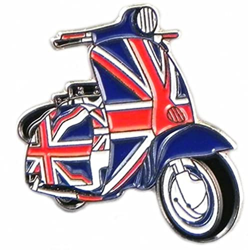 GBJUK Metall-Brosche Lambretta Vespa Mod Union Jack Roller Emaille Anstecknadel Revers Abzeichen Brosche mit Schmetterlingsverschluss auf der Rückseite, Metall