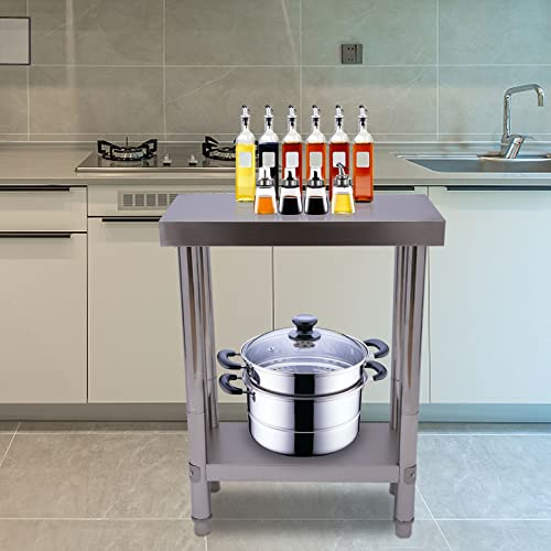KenSyuInt 60 x 30 x 85 cm, tavolo da lavoro in acciaio inox, per cucina, bar, ristorante, casa, hotel, esterni, 2 gradini