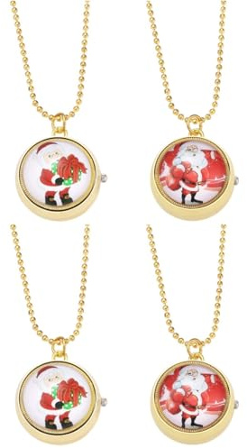 UKCOCO Vintage Taschenuhr mit Kette: 4 Stück Analog Quarz Uhr Anhänger Halskette Goldene Taschenuhr mit Weihnachtsmann-Muster Für Herren Damen