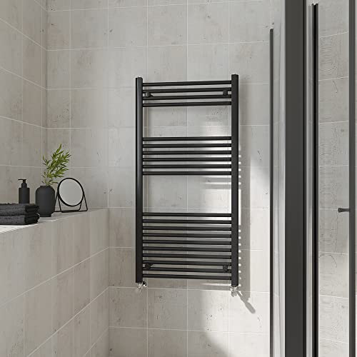 Warmehaus Straight Heated Towel Rail Black Bathroom Ladder Style Radiator Central Heating 1200x600mm