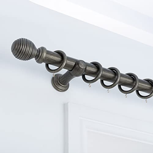 A.Unique Home Ribbed Wooden Curtain Pole (35mm) - (180cm, Brushed Olive) | Wooden Curtain Pole with Ribbed Finish, Complete with Rings and Fittings, Ideal for Bedrooms, Lounges and Dining Rooms
