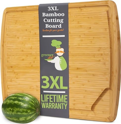 GREENER CHEF 30 Inch 3XL Extra Large Cutting Board With Lifetime Replacements - Oversized Bamboo Stove Top Cover Noodle Board - Wooden Meat Carving and Charcuterie