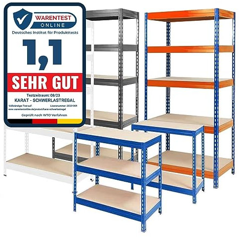KARAT schwerlastregal - Steckregal, Kellerregal, Lagerregal, Werkbank - Traglast bis 1250 kg - Schnelle Montage & Standsicher (Blau, 180 x 90 x 45 cm)