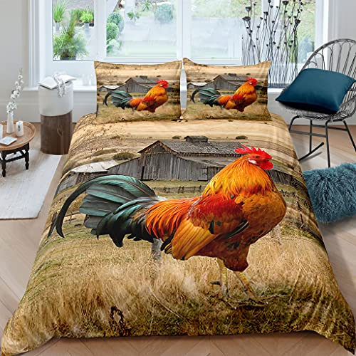 XPINGO Kinder Bettwäsche Jahrgang Bauernhof 135x200 cm 2teilig Jungen und Mädchen 100% Mikrofaser Sommer Weiche Winter Warm Bettbezüge 3D Huhn Bettbezug mit Kissenbezüge 80x80 cm