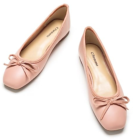 C.Paravano Damen Ballerinas | Damen Flats | Schuhe Damen | Frauen Halbschuhe | Ballerinas Mit Fliege (42,Rosa)