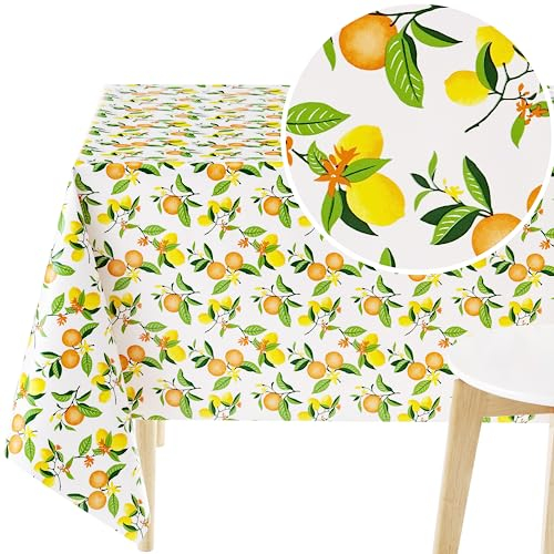 KP HOME Wasserdichte PVC-Tischdecke, rechteckig, Wachstuch, 300 x 140 cm, gelbe Zitronenfrüchte, abwischbare Tischdecke aus Kunststoff, abwischbar, für den Außenbereich, buntes Muster