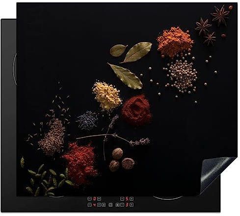 KitchenYeah© Induction Hob Cover Protector Mat Kitchen Universal Ceramic | 20.3x22.7 / 57.6x51.6 cm - Covers for Electric Cookers Vinyl Herbs - Black - Spices - Cooking