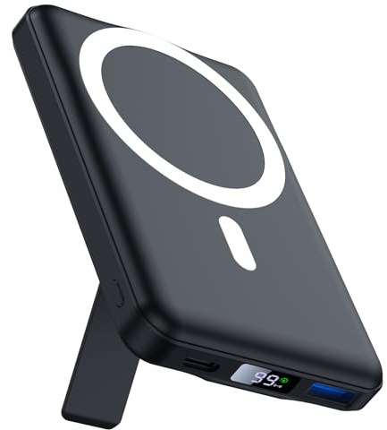 AOGUERBE Mag-Safe Powerbank 10000mah, Magnetische Externe Batterie, Wireless Power Bank 22.5W PD Schnelles Laden mit LED-Display, Faltbarer Akkupack für iPhone 16/15/14/13/12/Mini/Pro/Pro Max