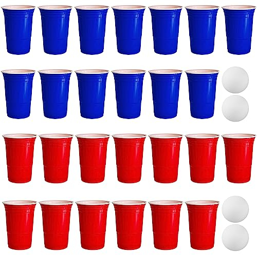 XQZMD 26 bicchieri in plastica rigida, per feste, riutilizzabili, in plastica rigida, 473 ml, per Natale, festival, compleanno (13 rossi+13 blu)