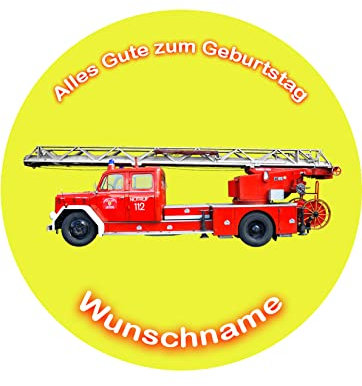 Tortenaufleger mit Wunschname, Feuerwehr, Sam, Essbares Foto für Torten, Tortenbild, Tortenaufleger Ø 20cm - Super Qualität, 00505