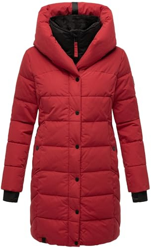 Navahoo Damen Wintermantel warmer Steppmantel lang mit Kapuze und abnehmbarem Fleece-Kragen Knutschilein XS-3XL