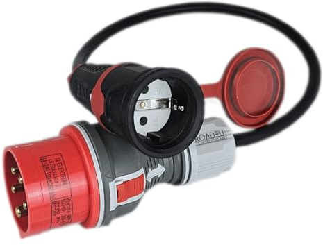 RoadEu - Adattatore industriale CEE ad alta corrente CEE, spina 16A, 380V a 220V, Adattatore Schuko 220V, cavo in gomma 3 x 2,5 mm. Prolunga 3m, perfetto per il garage, il capanno o il giardino