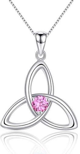 JIANGXIN Tourmaline rose Femme Collier Pendentif Noeud Celtique Trinité Argent 925/1000 Sans Allergène 40+5cm Chaîne d'allonge Cadeau parfait