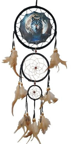 Remorelt Wolf Traumfänger Schlafzimmer Wanddekoration Weihnachten Home Decoration Raumzubehör Feder Dekoration - Einzigartiger Home Craft Wall Pendant (DC04 6Inch Wolf W/Moon)